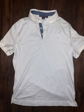 Michael Kors Men’s White Polo with Blue Microprint